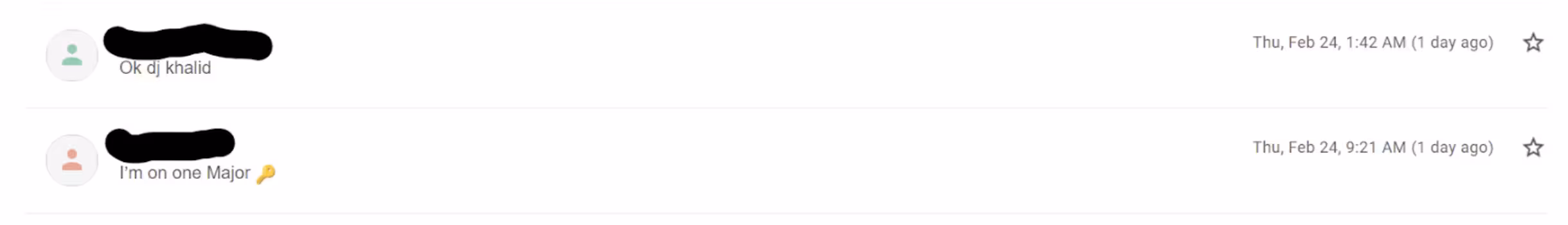 Screenshot of two brief email replies containing casual messages and emojis.